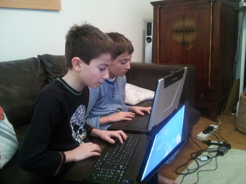 Boys playing Terraria, January 2012