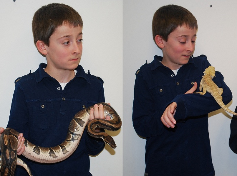 Xavier with reptiles, April 2012
